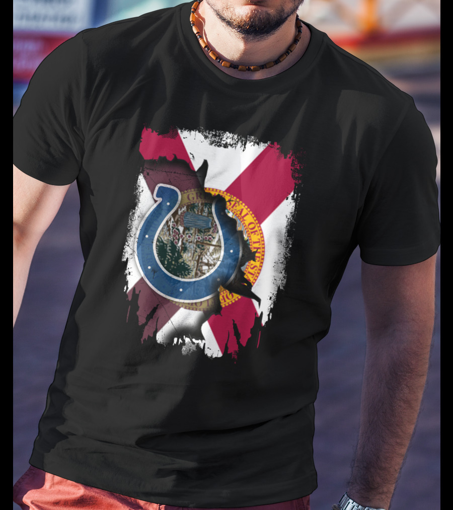 Florida Flag Background With Indianapolis Colts Horseshoe T-Shirt