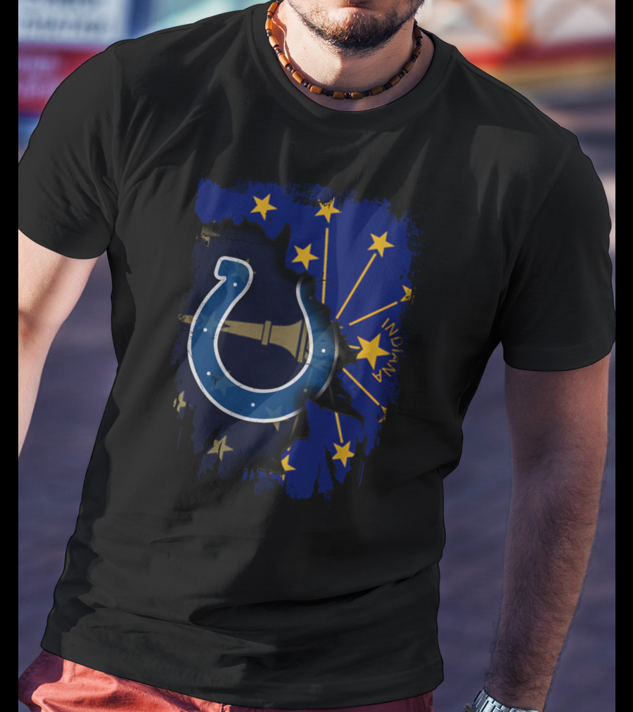 Indiana Flag Stars With Colts Horseshoe Logo On Together T-Shirt