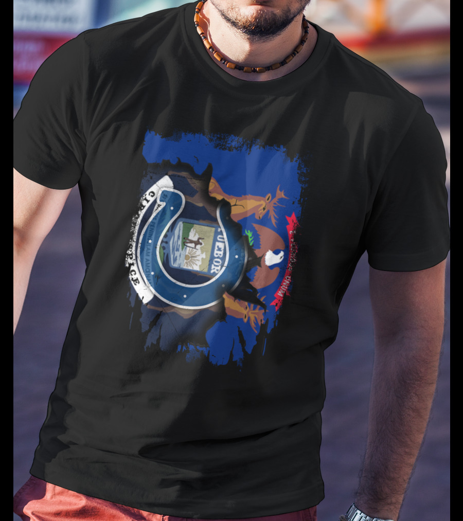 Together Michigan With Indiana Colts Horseshoe Logo And State Emblem T-Shirt