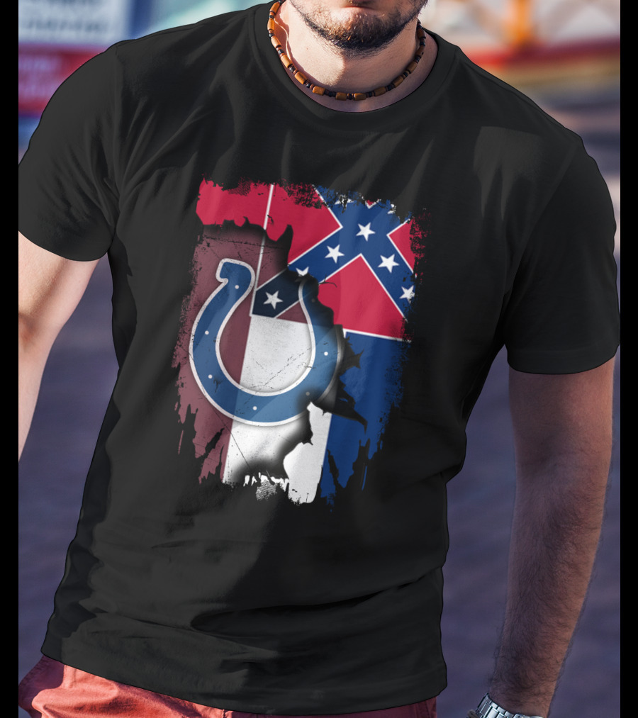 Colts Horseshoe On Mississippi Flag Backdrop T-Shirt