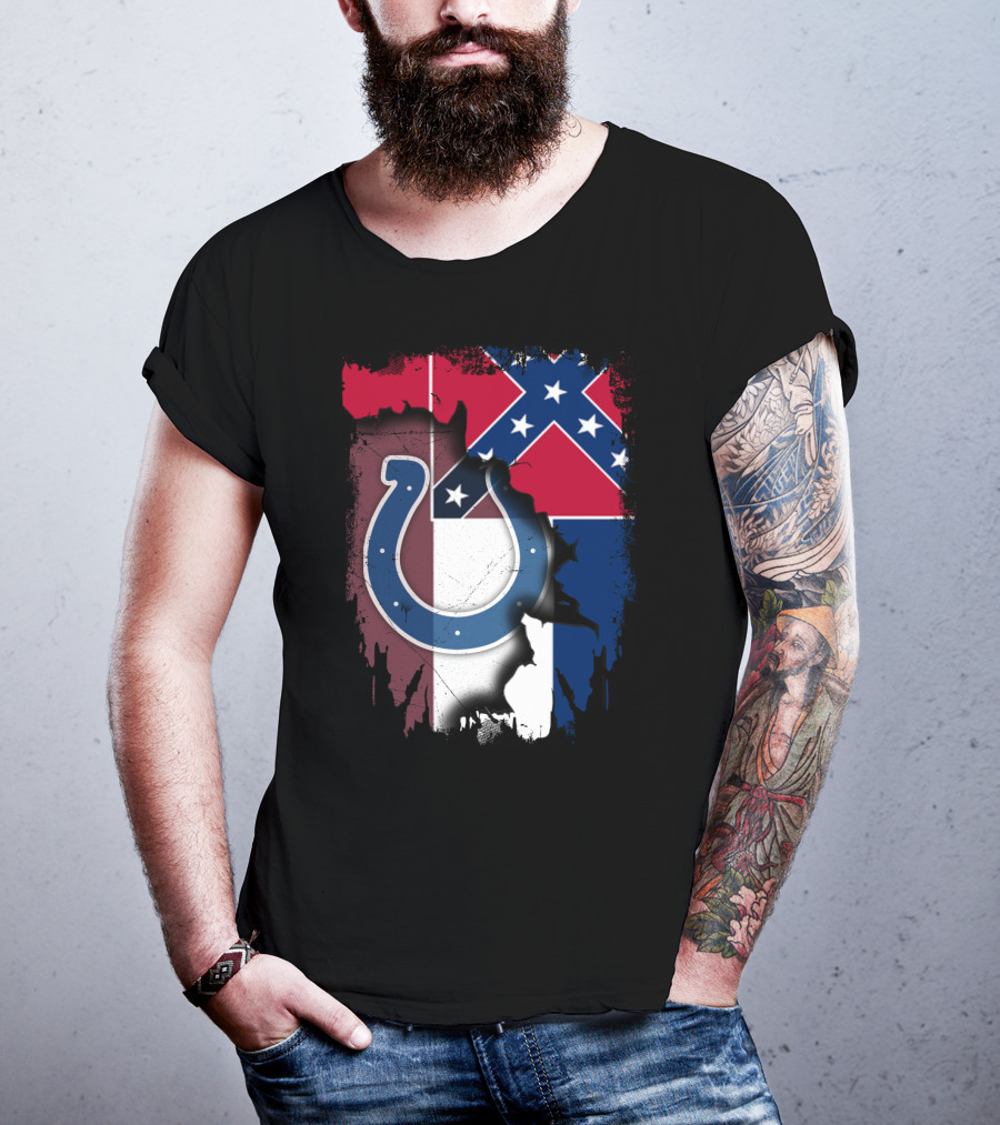 Colts Horseshoe On Mississippi Flag Backdrop T-Shirt