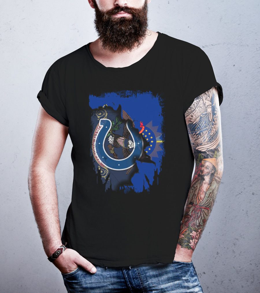 North Dakota Flag Overlay With Colts T-Shirt