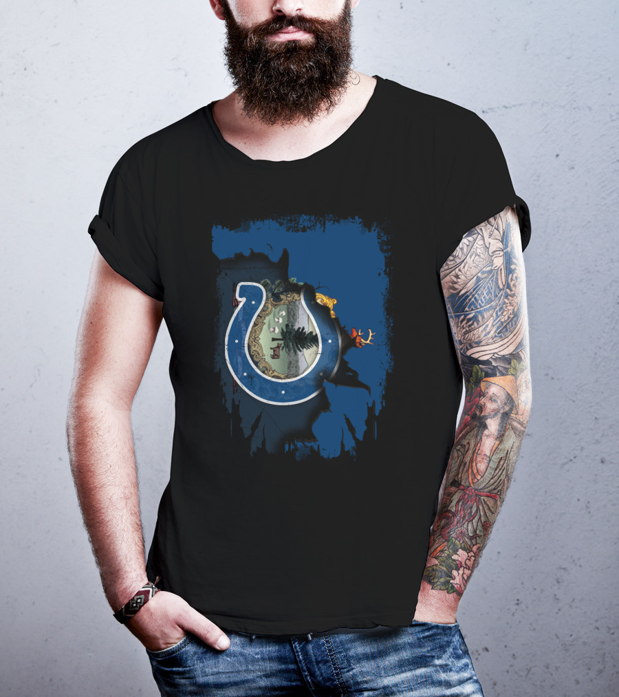 Vermont State Coat Of Arms With Colts Horseshoe And Deer T-Shirt