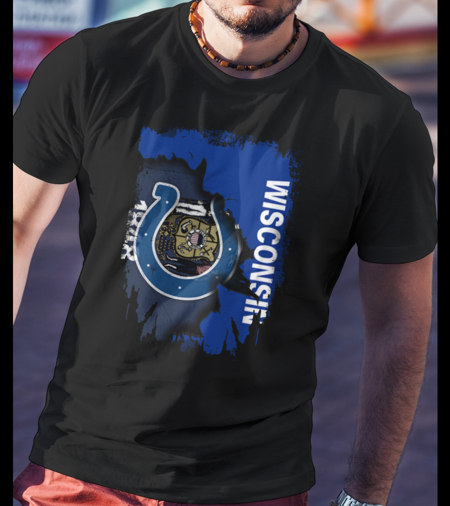 Wisconsin State Flag Colts Horseshoe Emblem T-Shirt