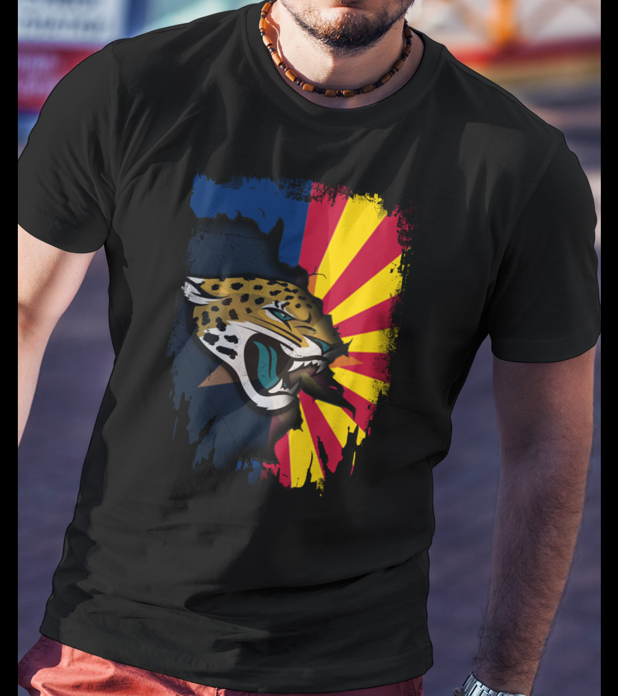 Arizona State Flag With Jaguars Team Logo Fusion T-Shirt