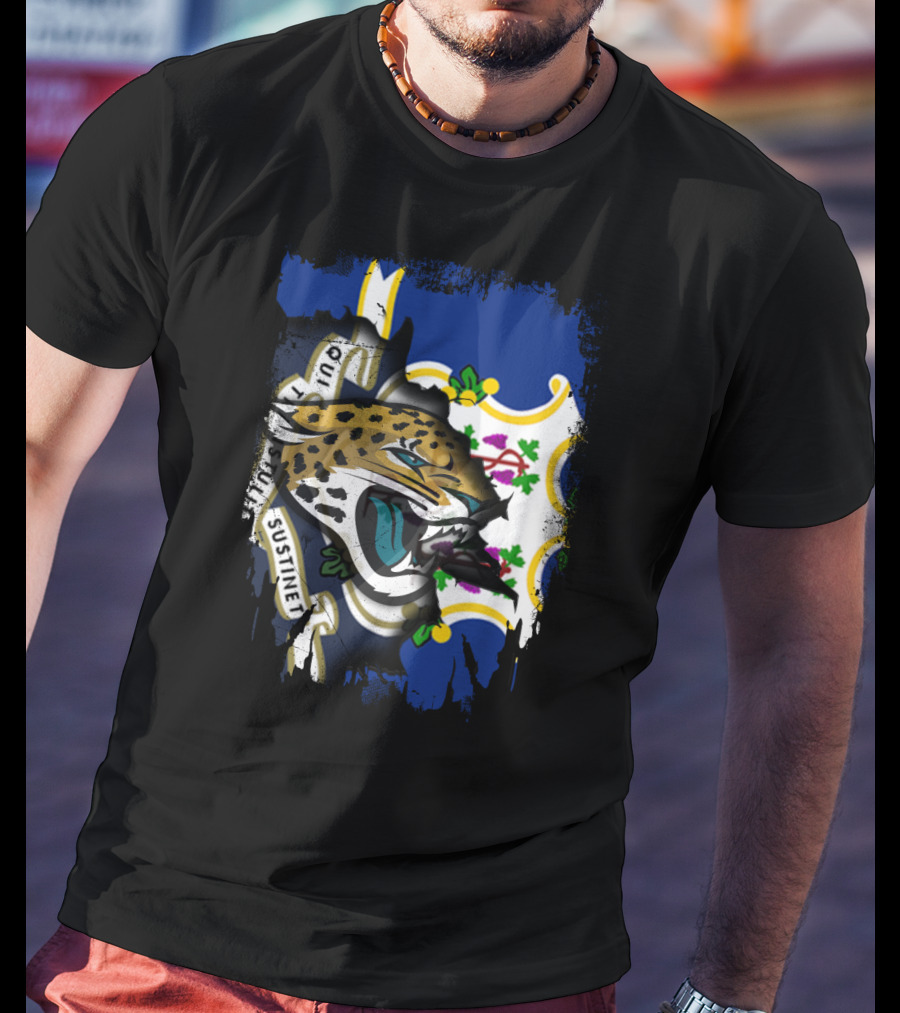 Connecticut Jaguars With Qui Transtulit Sustinet Flag Elements T-Shirt