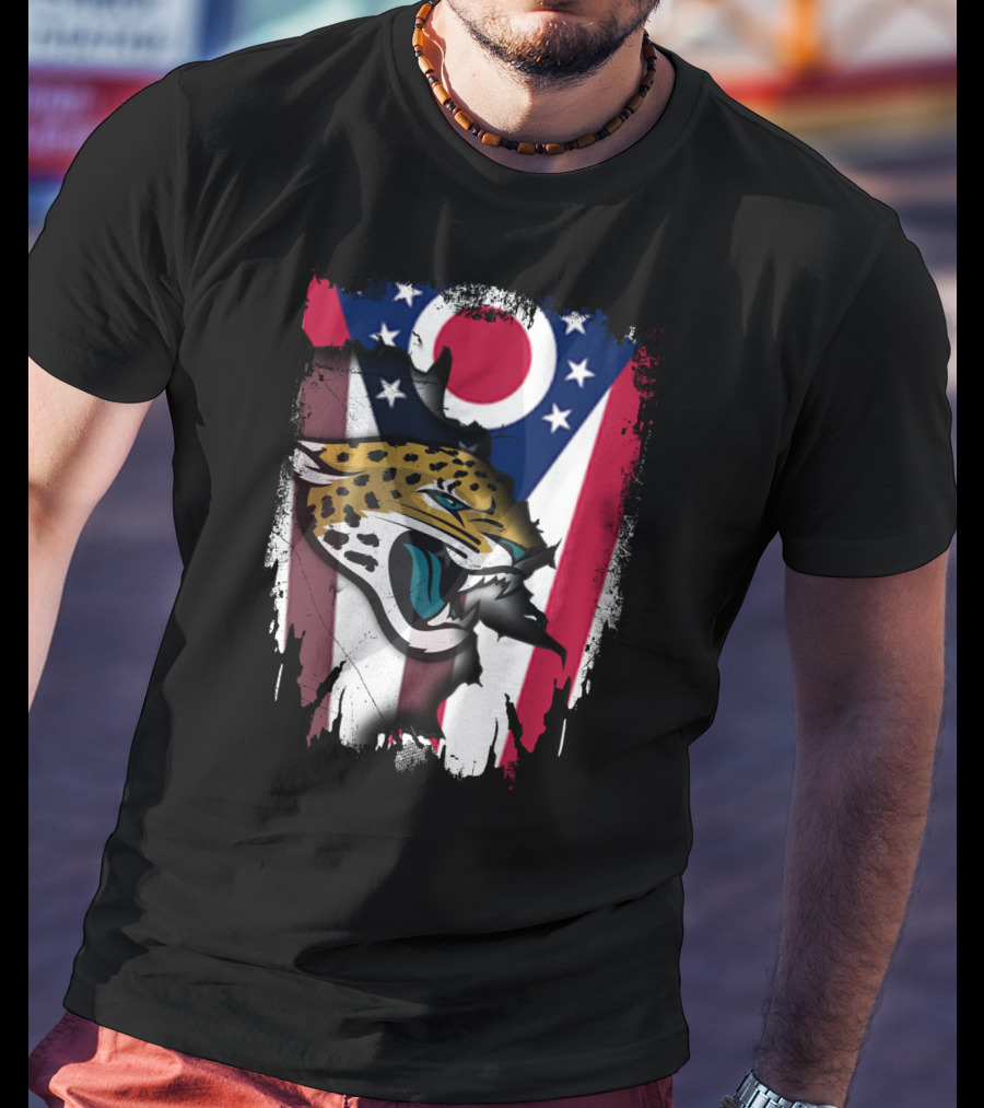 Together Ohio With Jaguars Roaring Against Ohio Flag Background T-Shirt