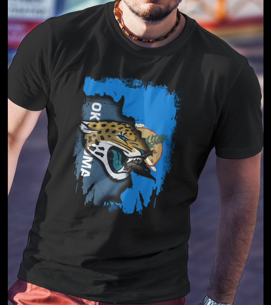 Oklahoma Jaguars With State Flag And Fierce Jaguar Head T-Shirt