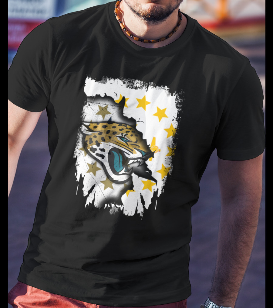 Rhode Island Star Pattern With Jaguars Roaring Together T-Shirt