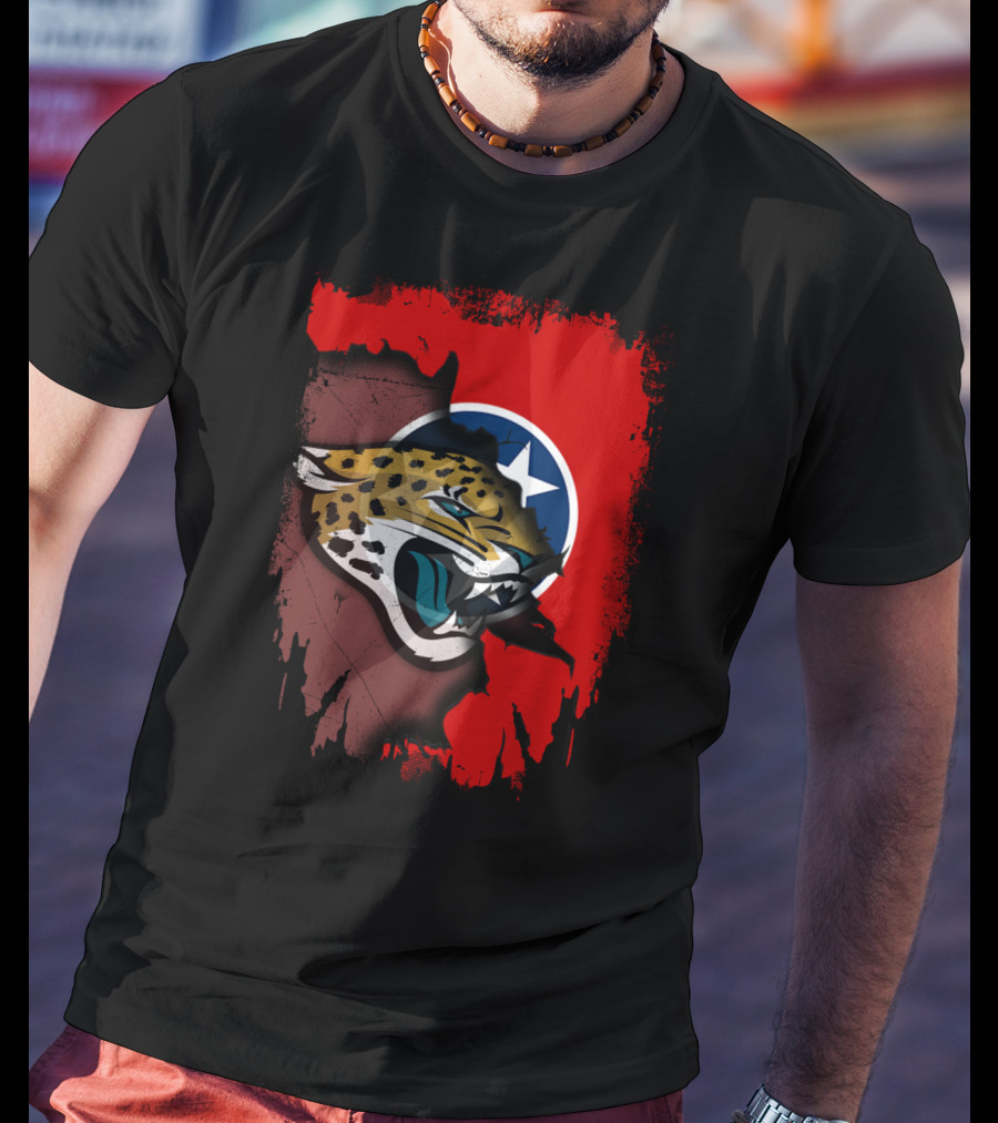 Tennessee State Flag With Jacksonville Jaguars Logo Fusion T-Shirt