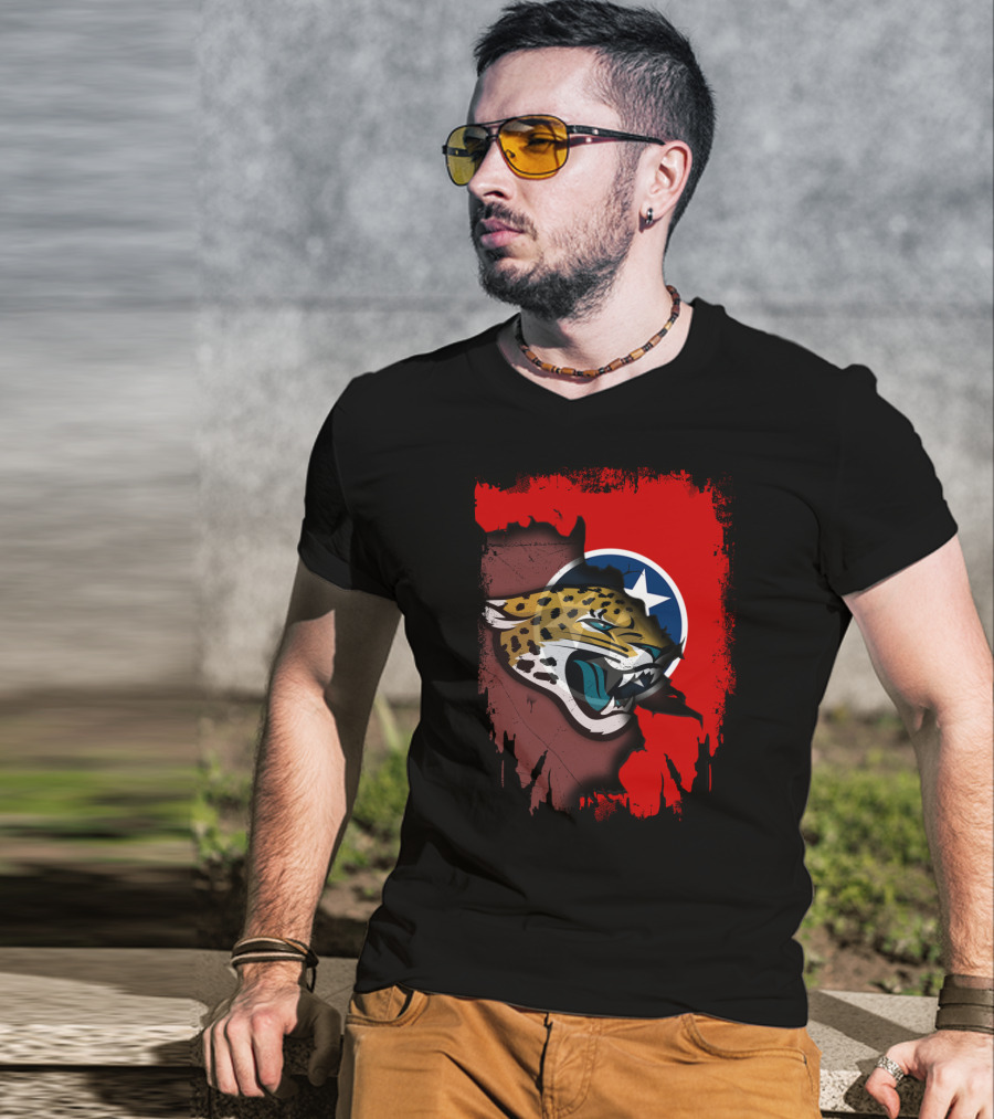 Tennessee State Flag With Jacksonville Jaguars Logo Fusion T-Shirt