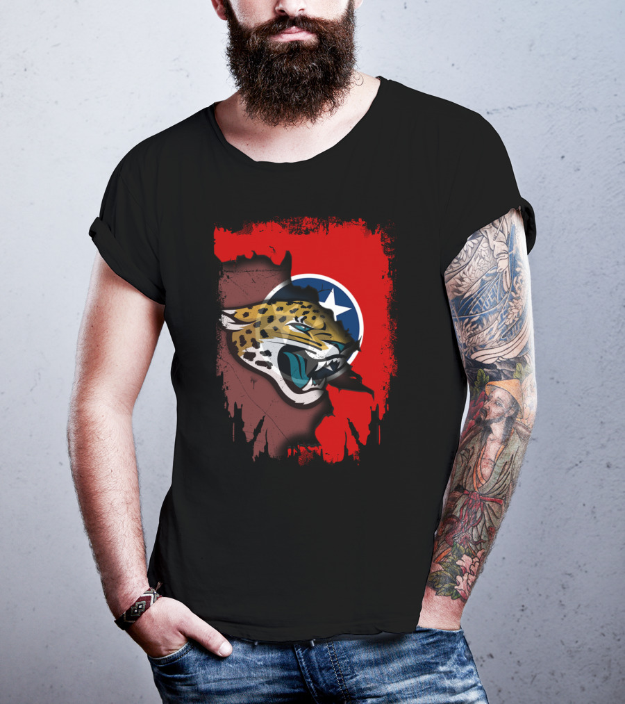 Tennessee State Flag With Jacksonville Jaguars Logo Fusion T-Shirt