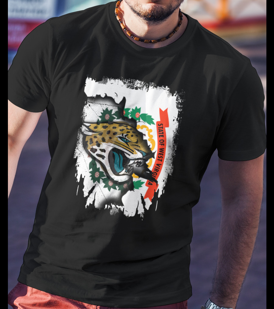 State Of West Virginia With Jaguars Emblem Overlay T-Shirt
