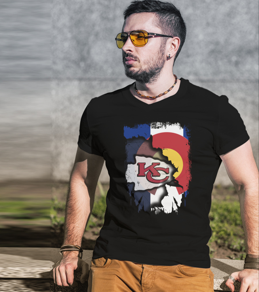 Colorado Pride With Kansas City Chiefs Logo Fusion T-Shirt