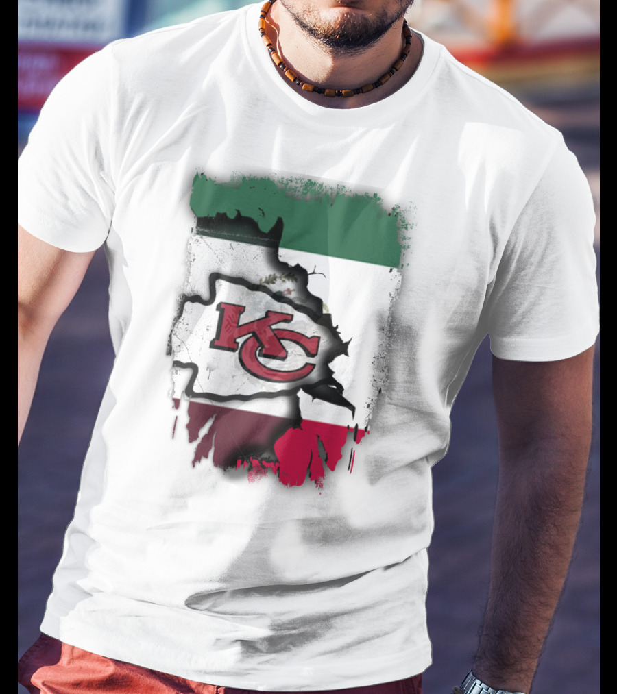 KC Chiefs Logo With Torn Mexico Flag T-Shirt