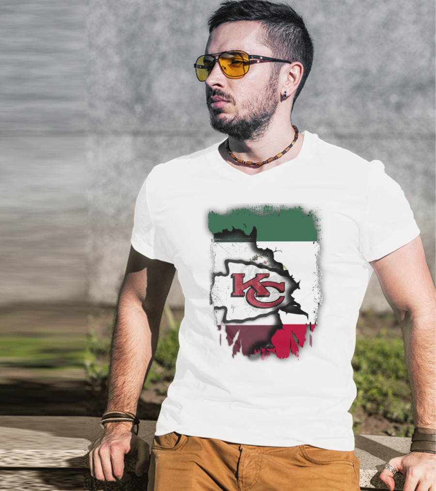 KC Chiefs Logo With Torn Mexico Flag T-Shirt