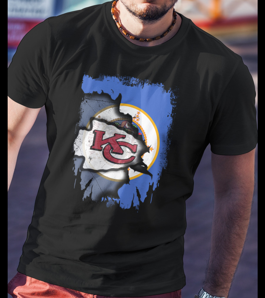 Minnesota Flag With Kansas City Chiefs T-Shirt