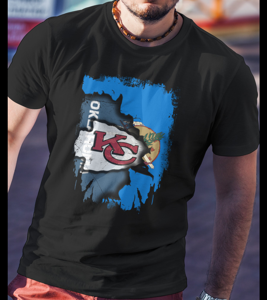 Oklahoma Chiefs Unity KC Logo With State Flag T-Shirt
