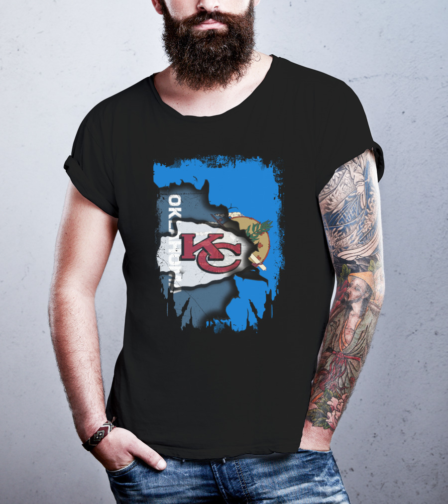 Oklahoma Chiefs Unity KC Logo With State Flag T-Shirt