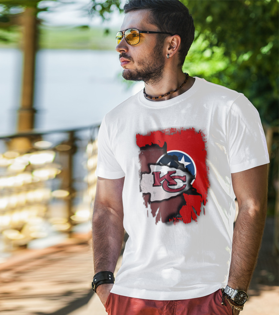 Kansas City Chiefs Tennessee Flag Torn Abstract Fusion T-Shirt