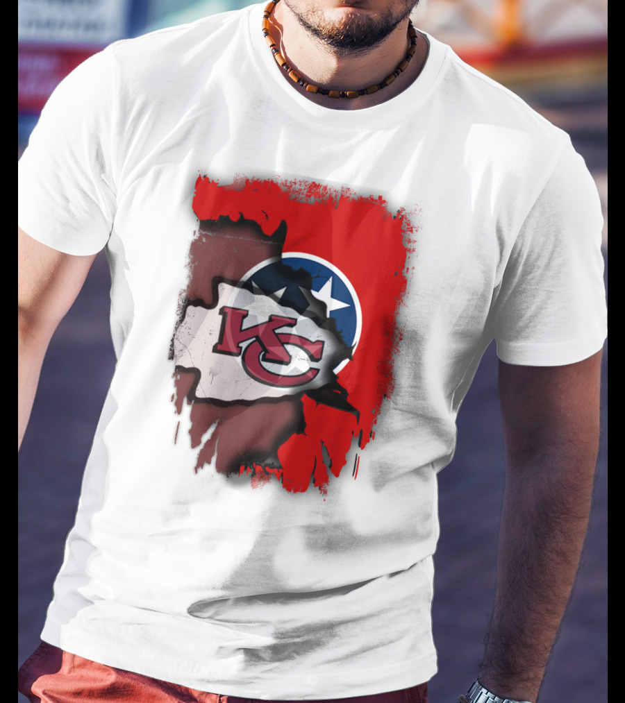 Kansas City Chiefs Tennessee Flag Torn Abstract Fusion T-Shirt