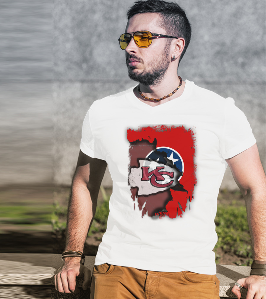 Kansas City Chiefs Tennessee Flag Torn Abstract Fusion T-Shirt
