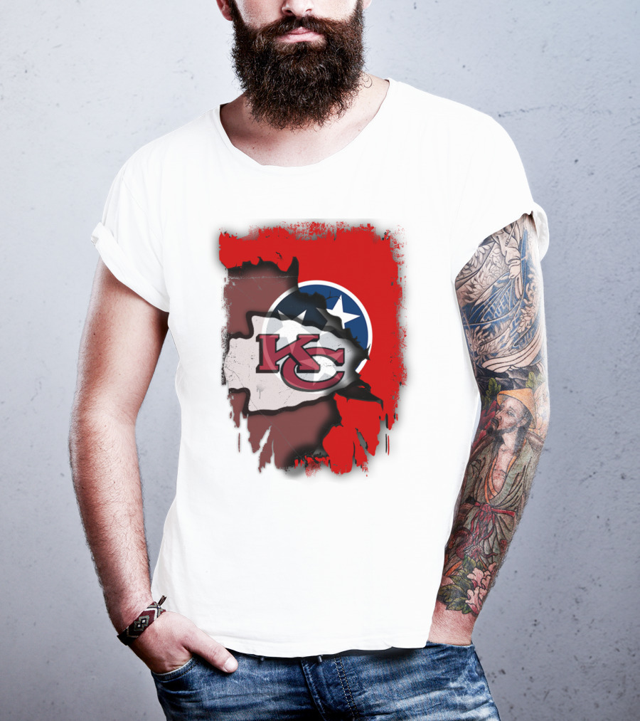 Kansas City Chiefs Tennessee Flag Torn Abstract Fusion T-Shirt