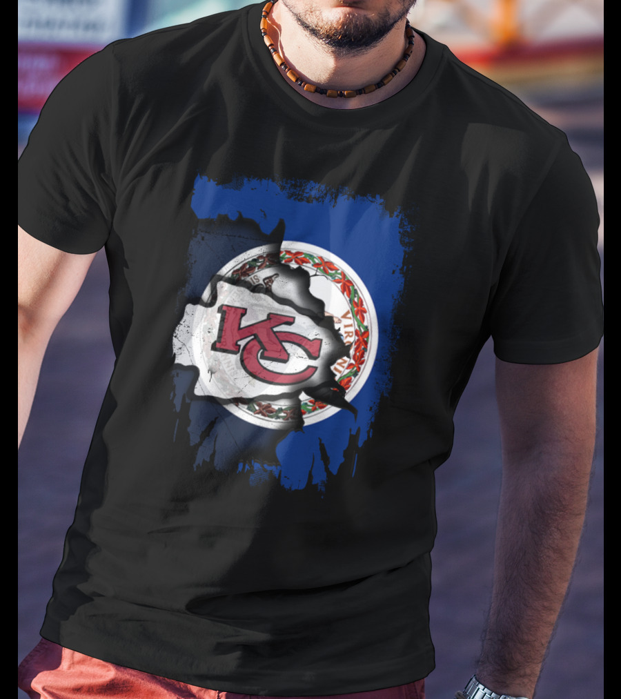 Virginia State Flag With KC Chiefs Logo Fusion T-Shirt