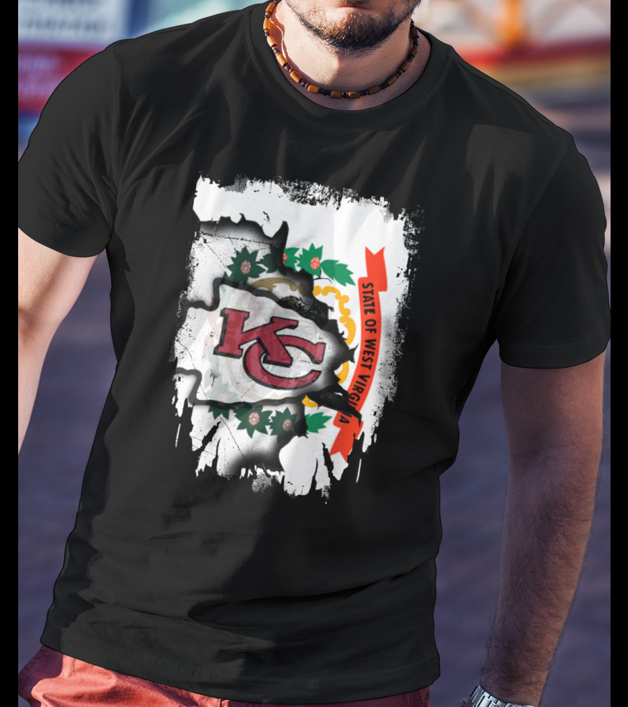 State Of West Virginia Torn KC Chiefs Logo Chiefs Fans T-Shirt