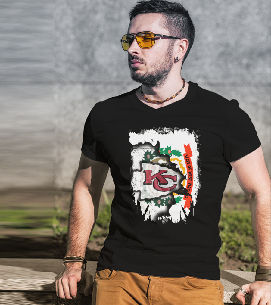 State Of West Virginia Torn KC Chiefs Logo Chiefs Fans T-Shirt