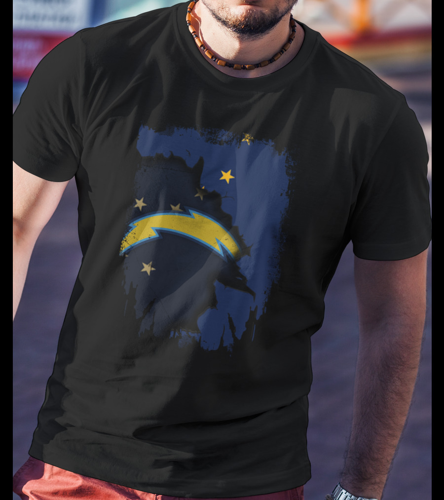 Alaska And Los Angeles Chargers Lightning Bolt Logo Fusion T-Shirt