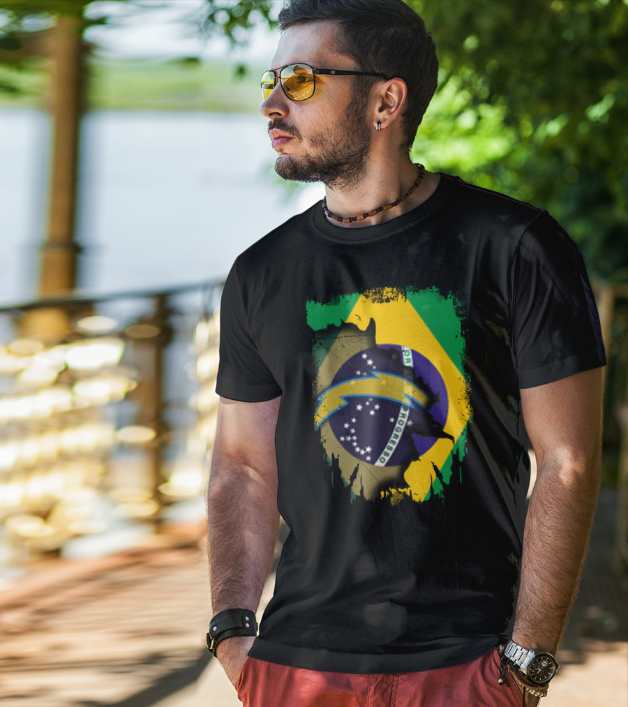 Brazilian Flag With Chargers Logo Fusion T-Shirt