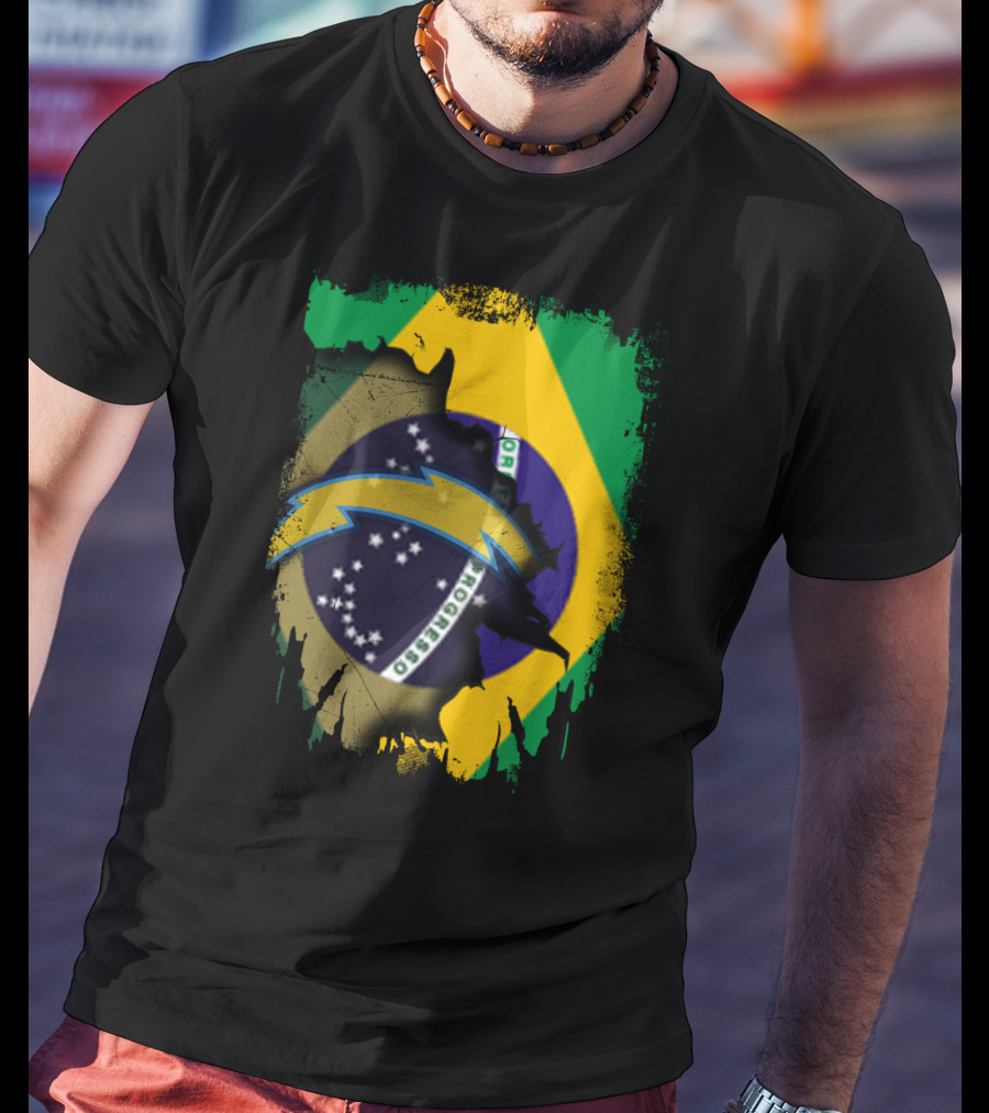 Brazilian Flag With Chargers Logo Fusion T-Shirt