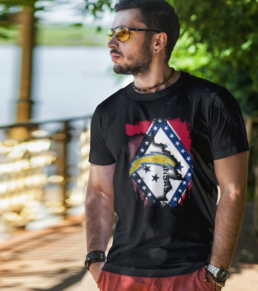 Arkansas Flag Torn With Chargers T-Shirt