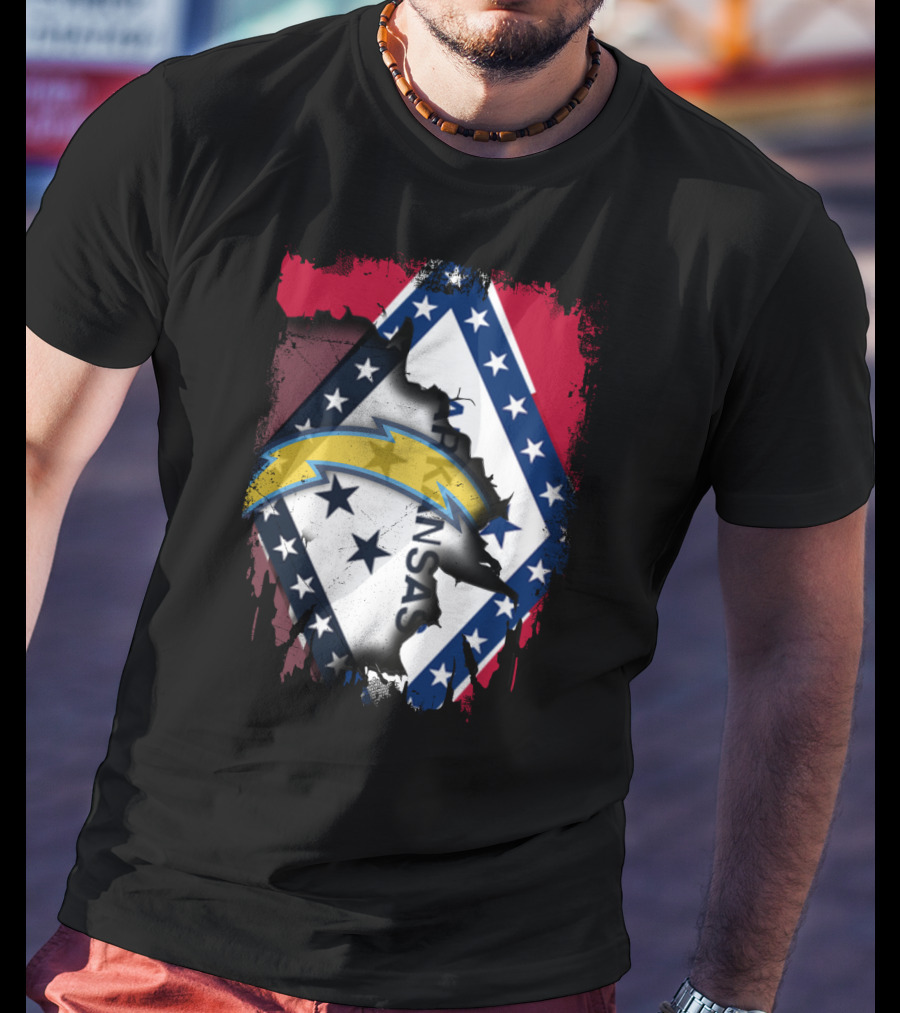Arkansas Flag Torn With Chargers T-Shirt
