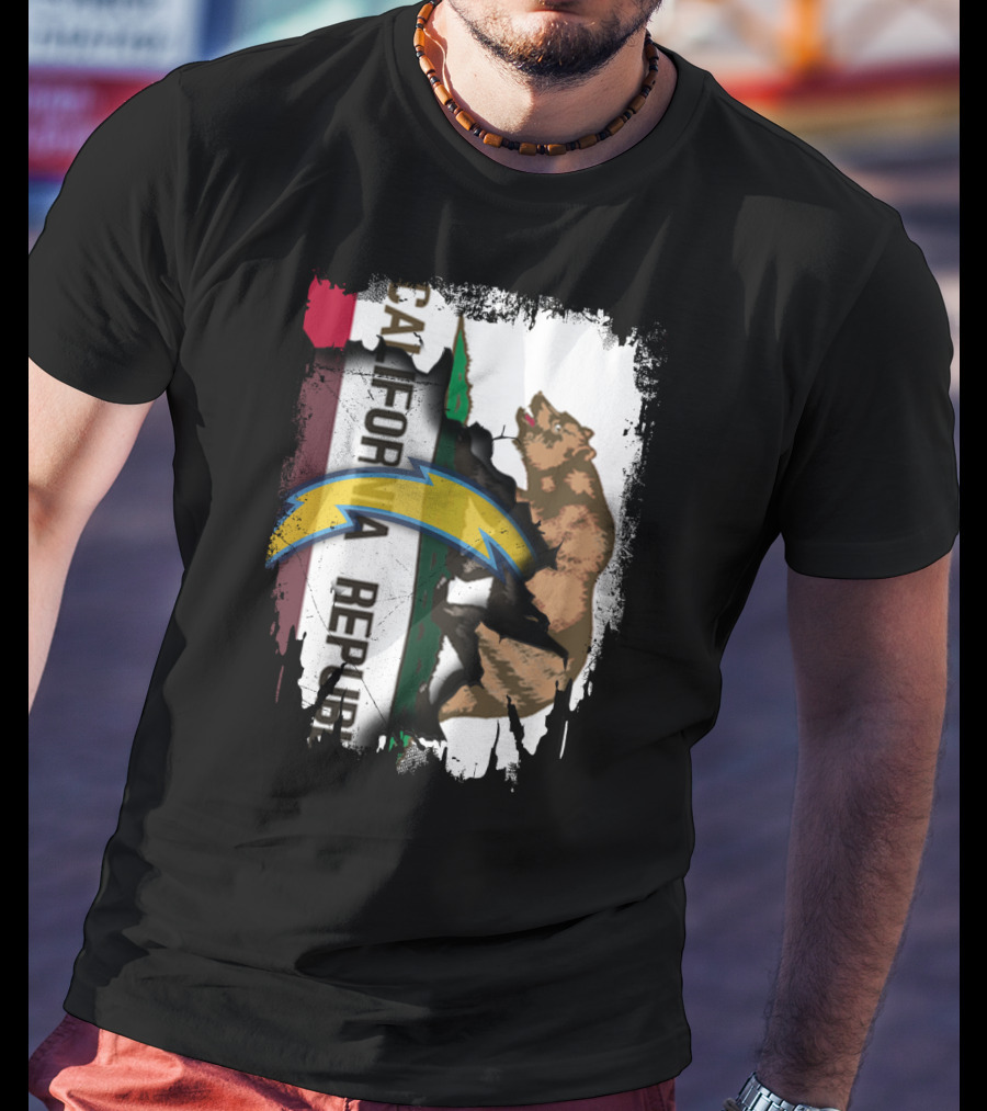 California Republic With Chargers Logo And Bear T-Shirt