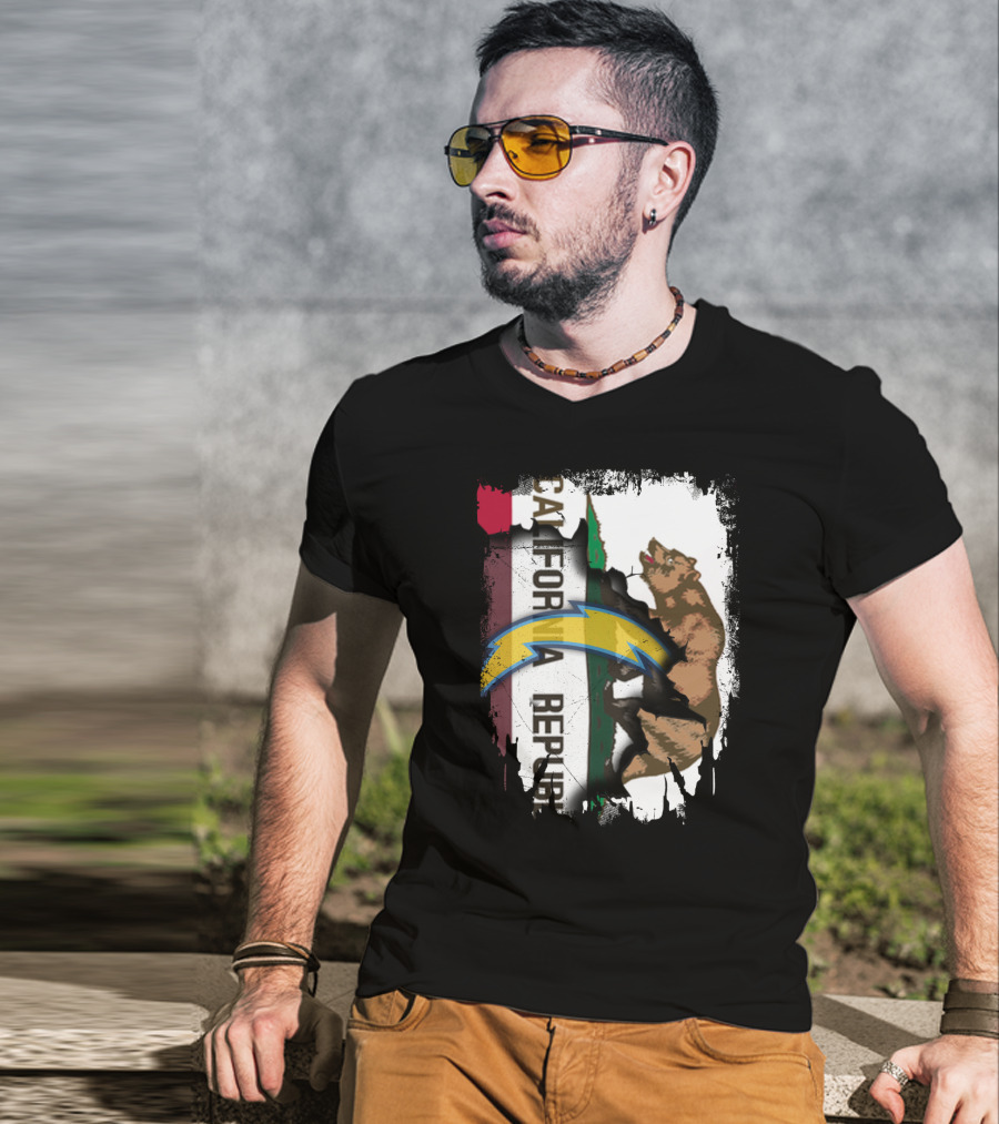 California Republic With Chargers Logo And Bear T-Shirt