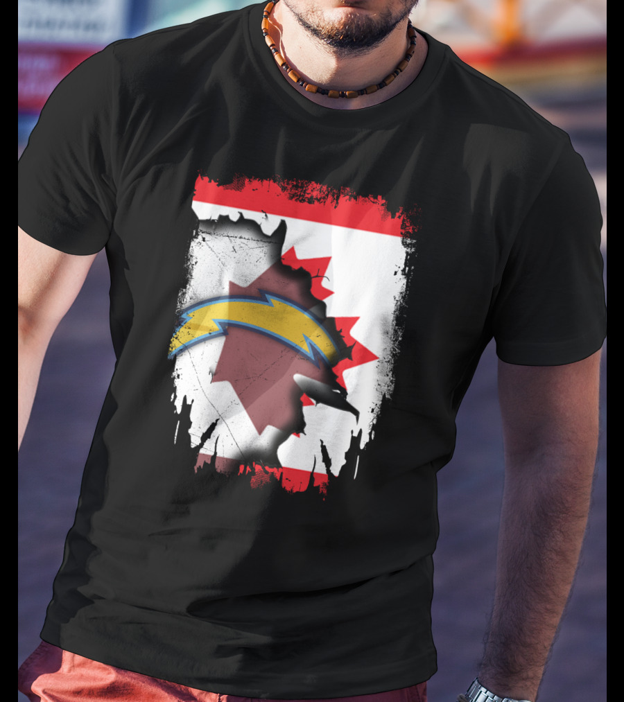 Canada Chargers Lightning Emblem With Maple Leaf Flag Background T-Shirt