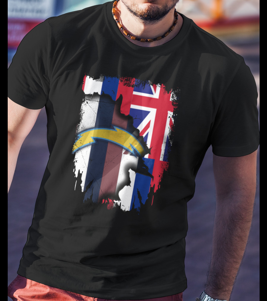 Hawaii Support With Chargers Logo And Hawaiian Flag Background T-Shirt