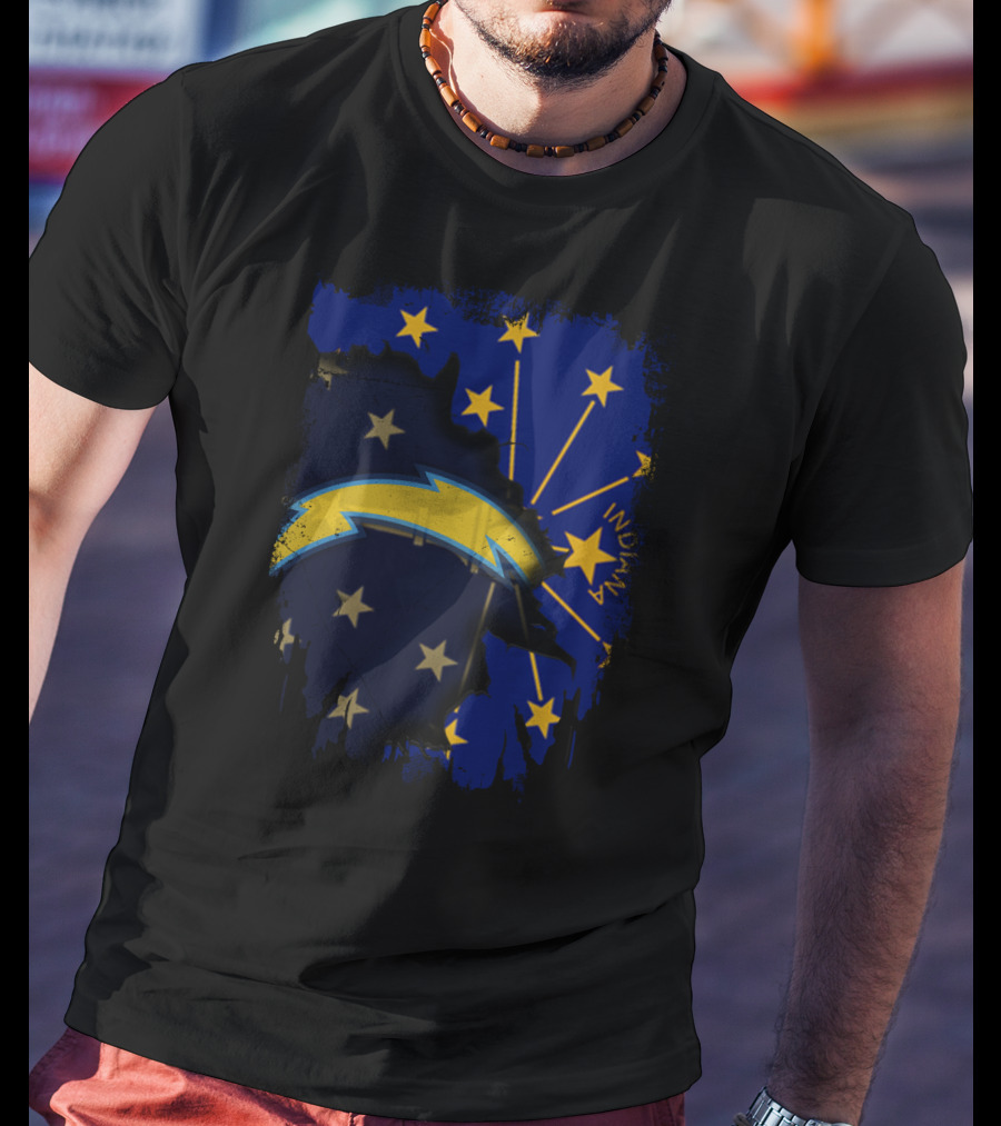 Indiana State Flag With Chargers Logo Fusion T-Shirt