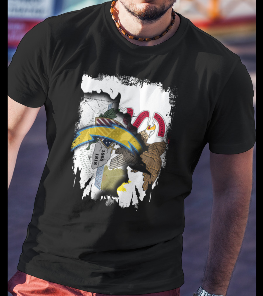Illinois Flag And Chargers Symbol Fusion T-Shirt