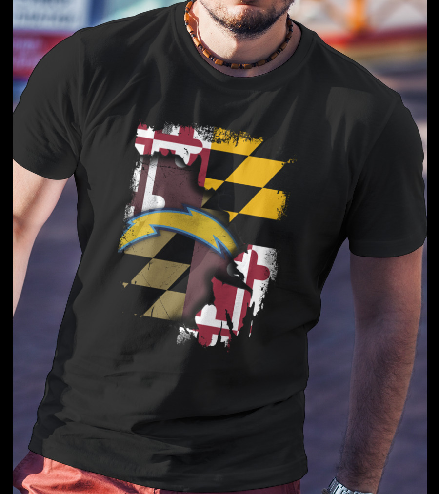 Maryland Flag With Chargers Bolt T-Shirt
