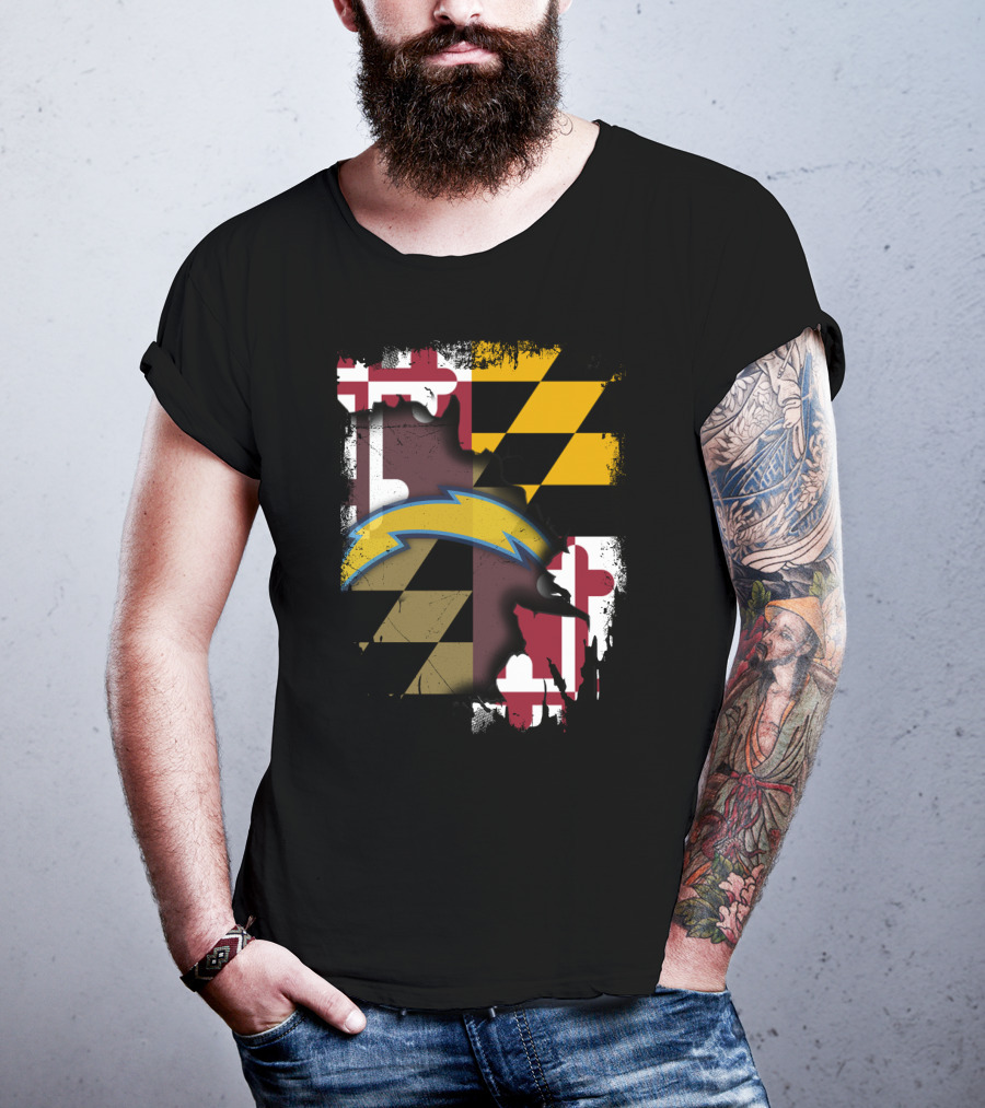 Maryland Flag With Chargers Bolt T-Shirt