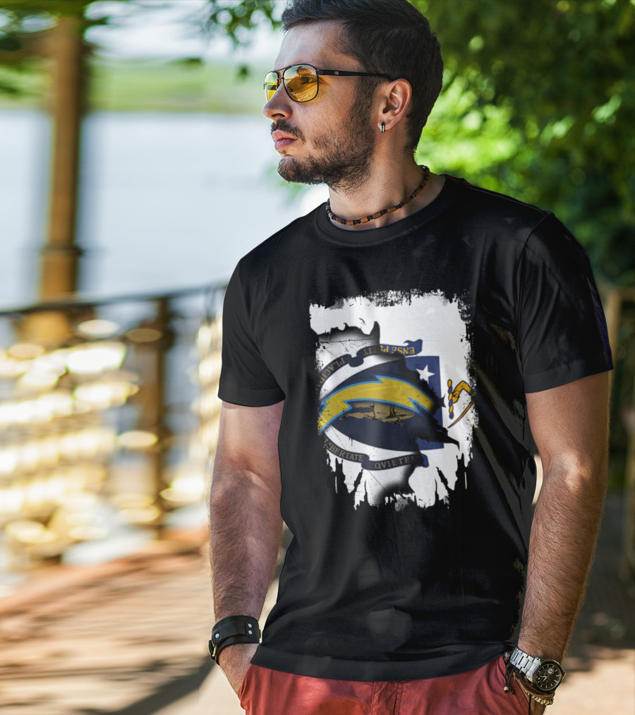 Massachusetts State And Chargers Lightning Logo Fusion T-Shirt