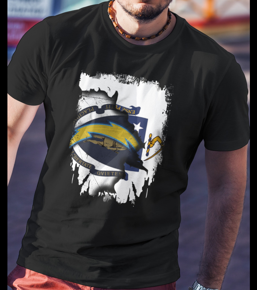 Massachusetts State And Chargers Lightning Logo Fusion T-Shirt