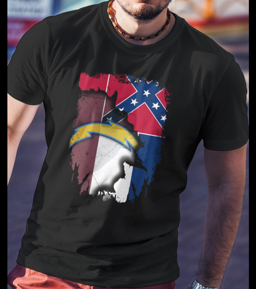 Mississippi Flag With Chargers Lightning Bolt T-Shirt