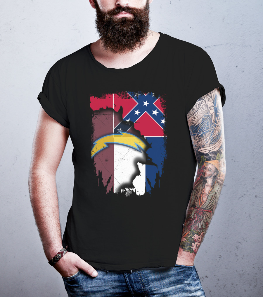 Mississippi Flag With Chargers Lightning Bolt T-Shirt