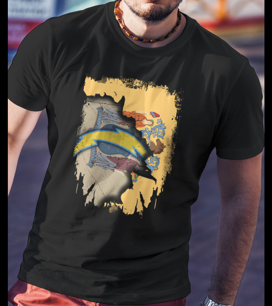 New Jersey Crest With Chargers Lightning Bolt Emblem T-Shirt
