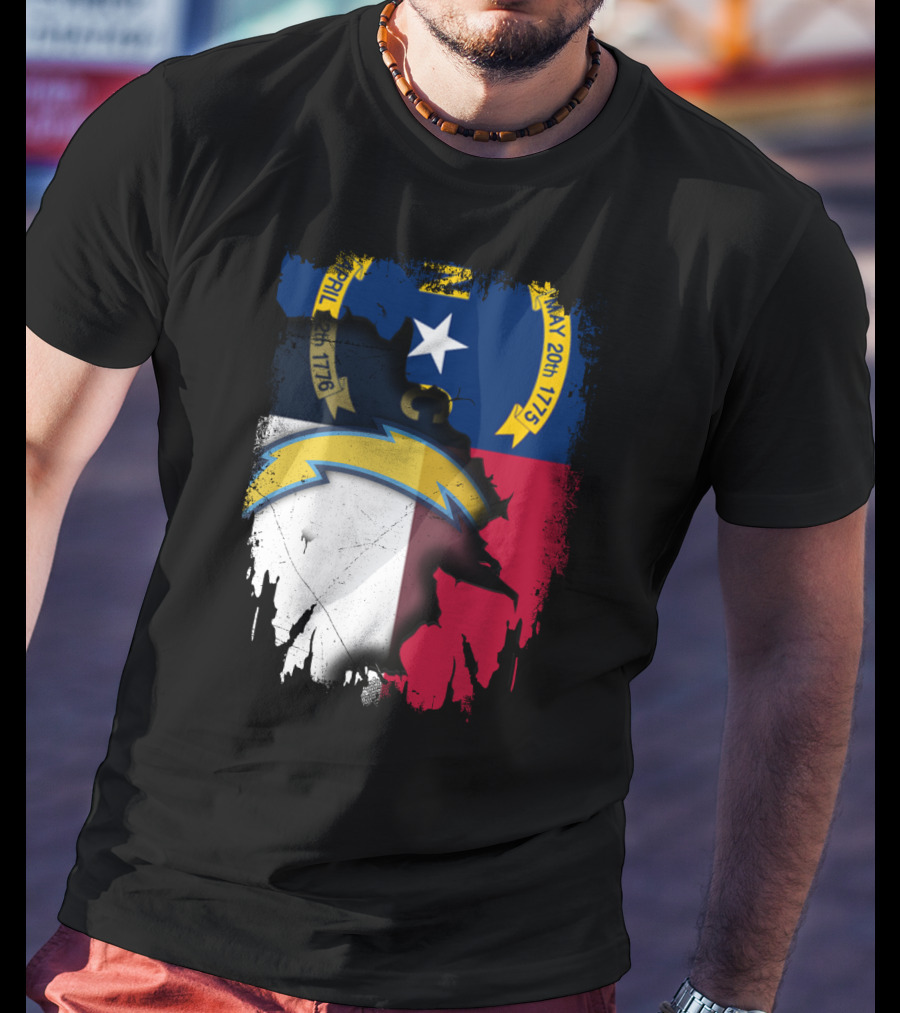 Together North Carolina State Flag With Los Angeles Chargers T-Shirt