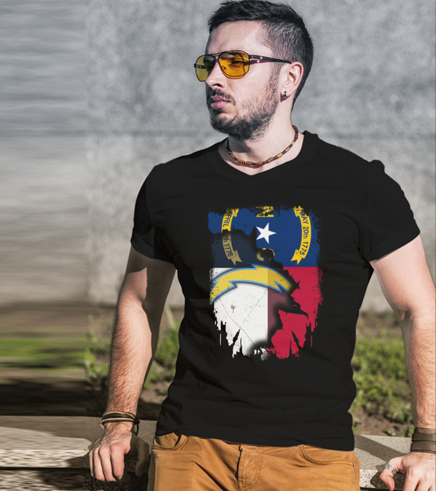 Together North Carolina State Flag With Los Angeles Chargers T-Shirt